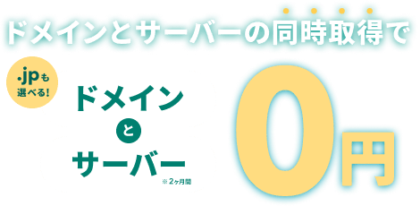 ドメインとサーバーの同時取得でドメインとサーバー0円 .jpも選べる！